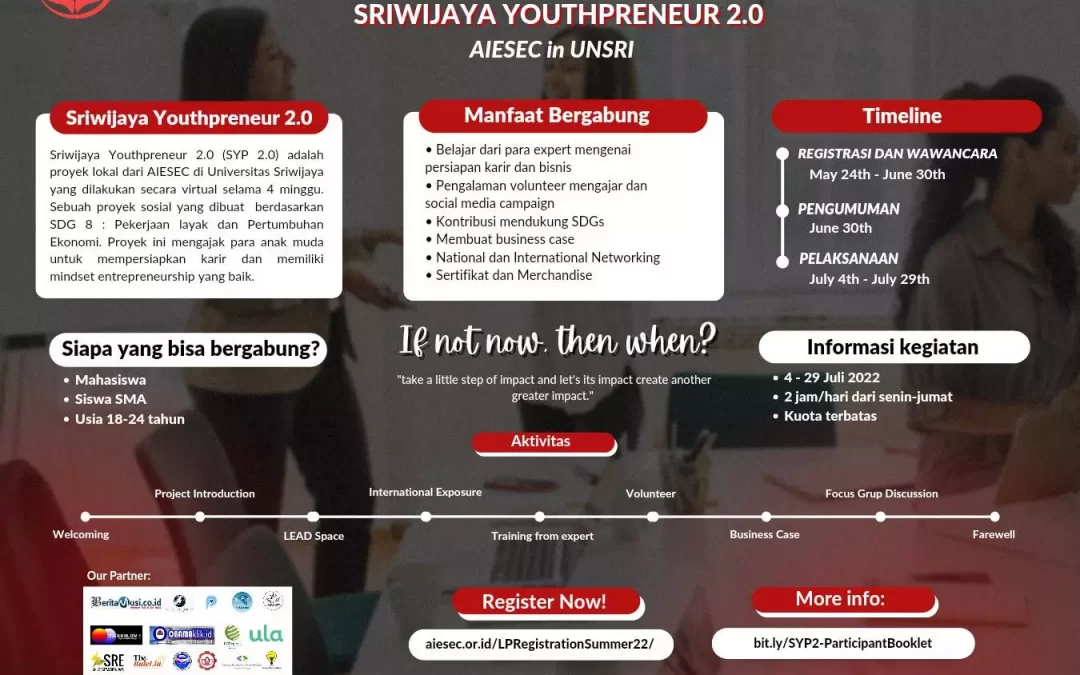 AIESEC in UNSRI Mengajak Pemuda Tingkatkan Pemahaman Perencanaan Karir & Bisnis melalui Sriwijaya Youthpreneur 2.0